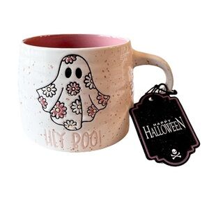 👻🩷 PINK HEY BOO Ghost Floral Halloween Mug NEW